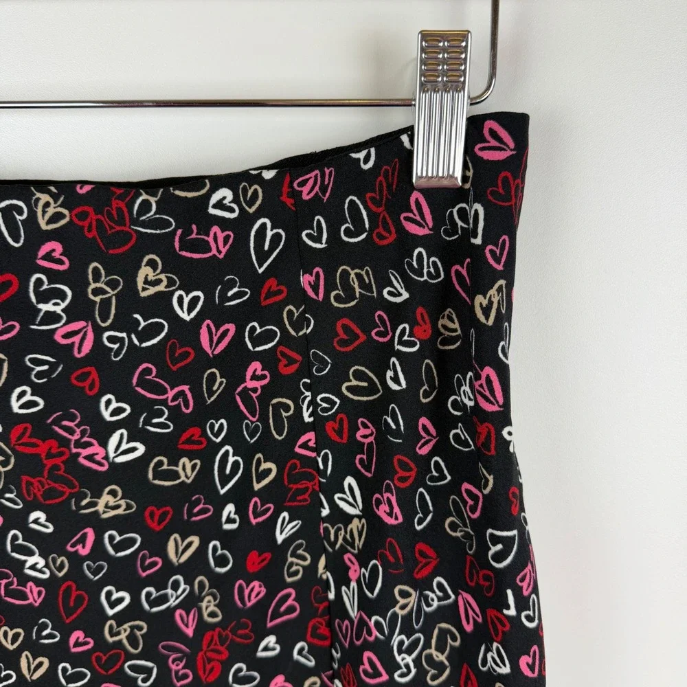 LOFT Black Heart Print Midi Skirt Size 2 Coquette Valentines Romantic Y2K‎ Girly